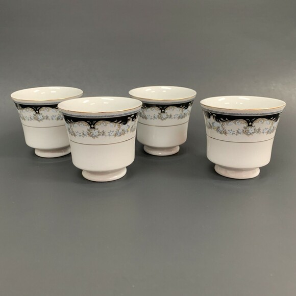 Fine China Coffee Cups Multi-color White Black Gold Blue Beige Floral Lot of 4 - Picture 4 of 8